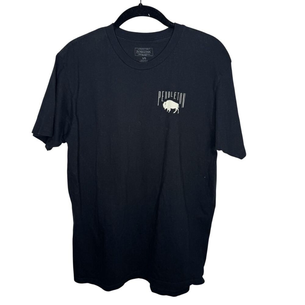 PENDLETON / black white aztec tribal logo bison graphic short sleeve tee / L